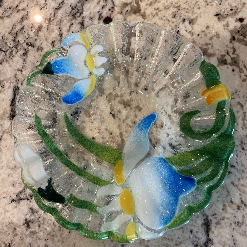 Vintage Signed Handmade Fused Glass Dish